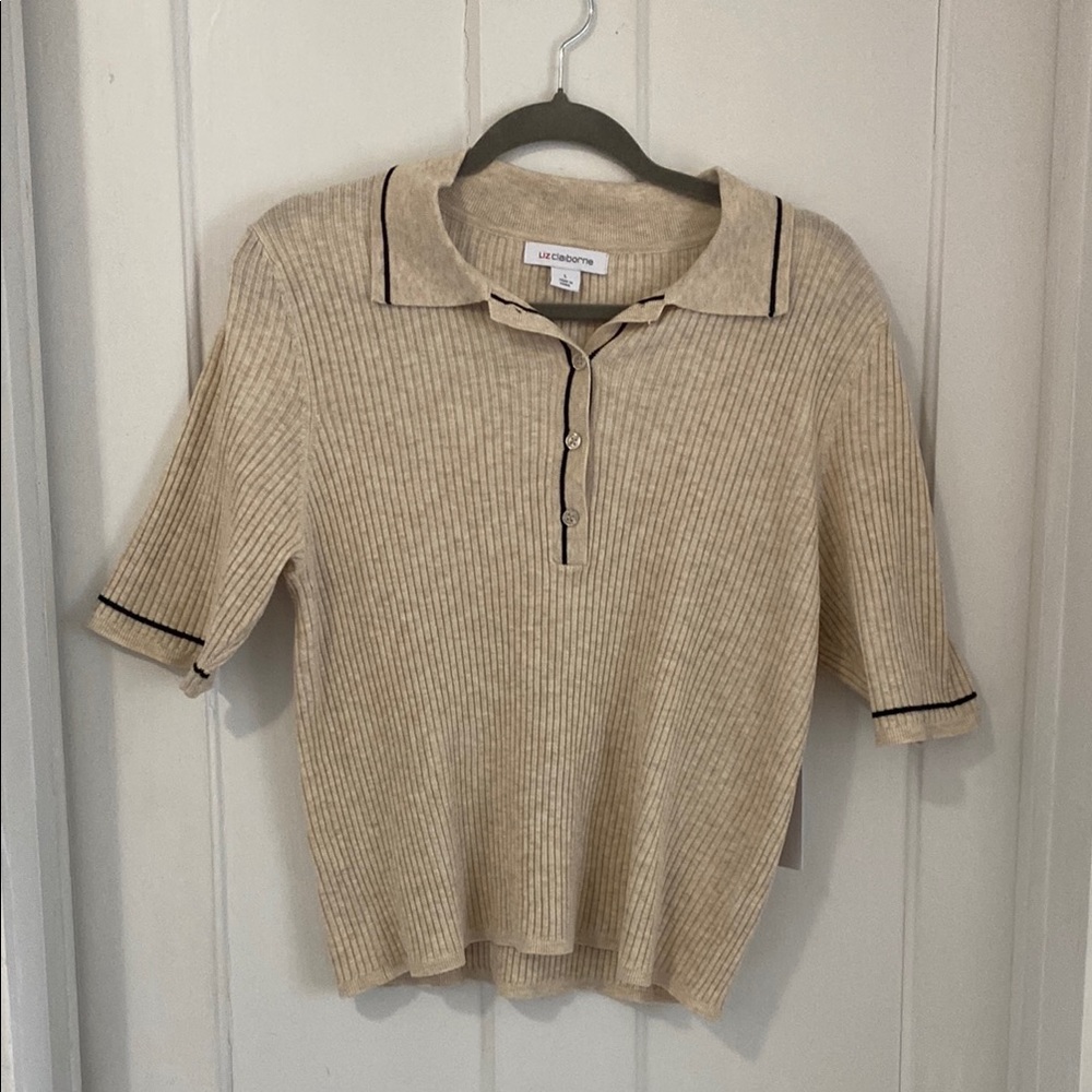 Liz Claiborne Beige Ribbed Blouse